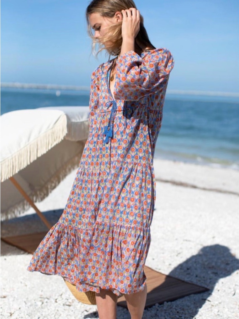 Emerson Fry India Collection Heirloom Midi Dress~Wednesday Flower Blues - Picture 2 of 14